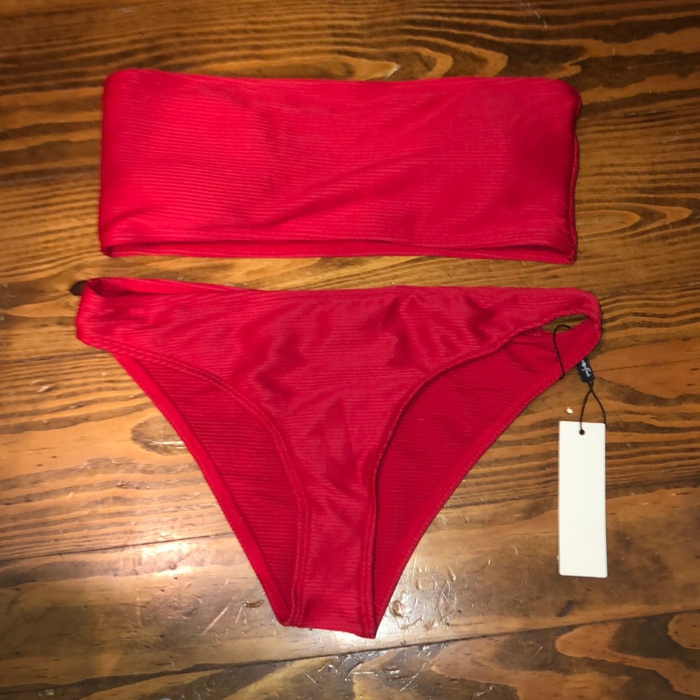 strapless red bikini